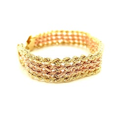 Two Tone 10K Gold Diamond Cut 4-Strand Rope Link Bracelet