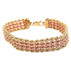 Two Tone 10K Gold Diamond Cut 4-Strand Rope Link Bracelet