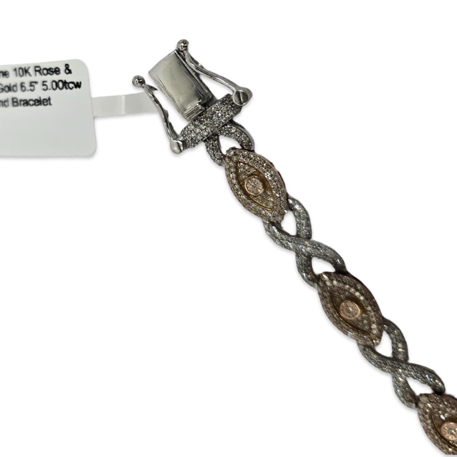 Bracciale Infinity bicolore in oro rosa e bianco 10K con diamanti da 5,00 ct. in vendita 2