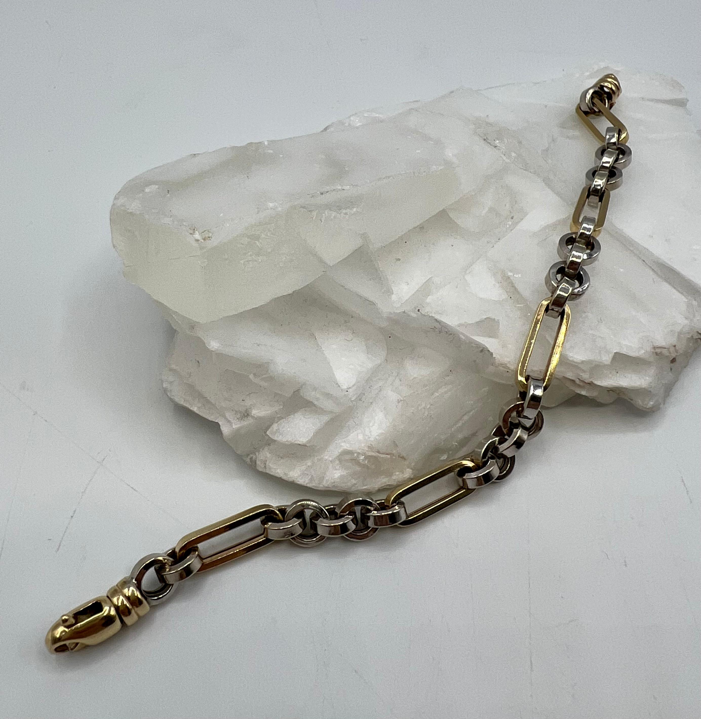 Moderniste Bracelet à maillons épais en or 14 carats bicolore en vente