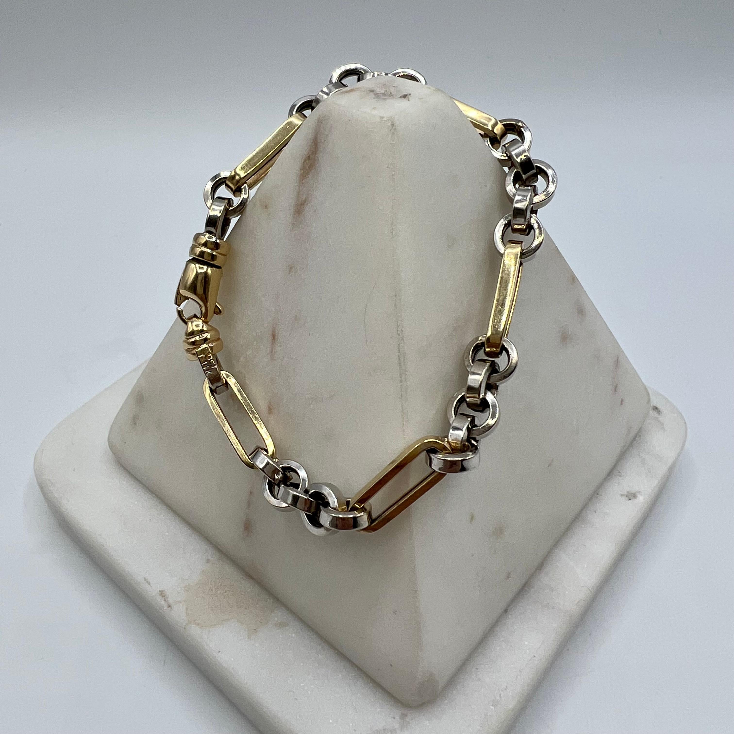 Bracelet à maillons épais en or 14 carats bicolore Unisexe en vente