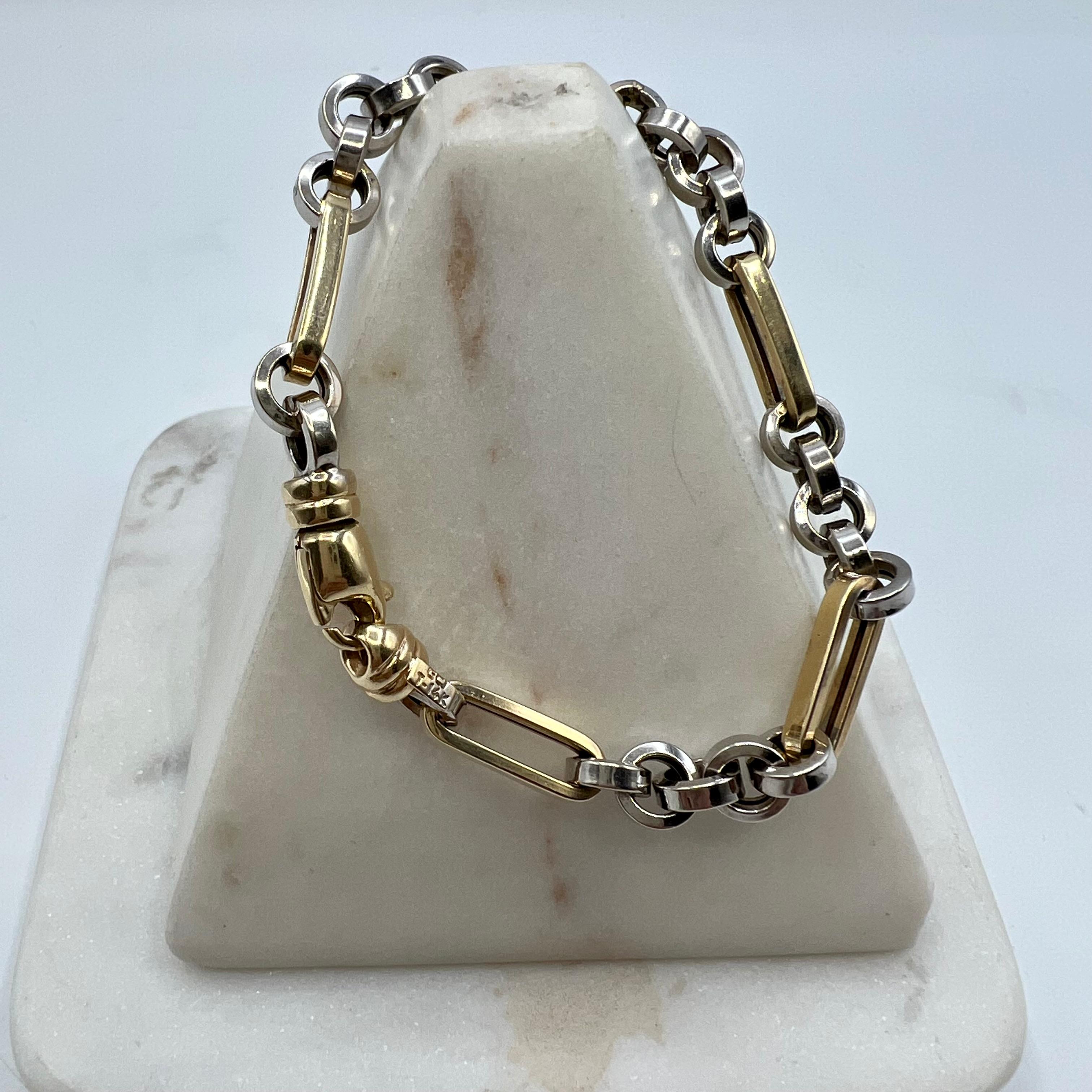 Bracelet à maillons épais en or 14 carats bicolore en vente 1