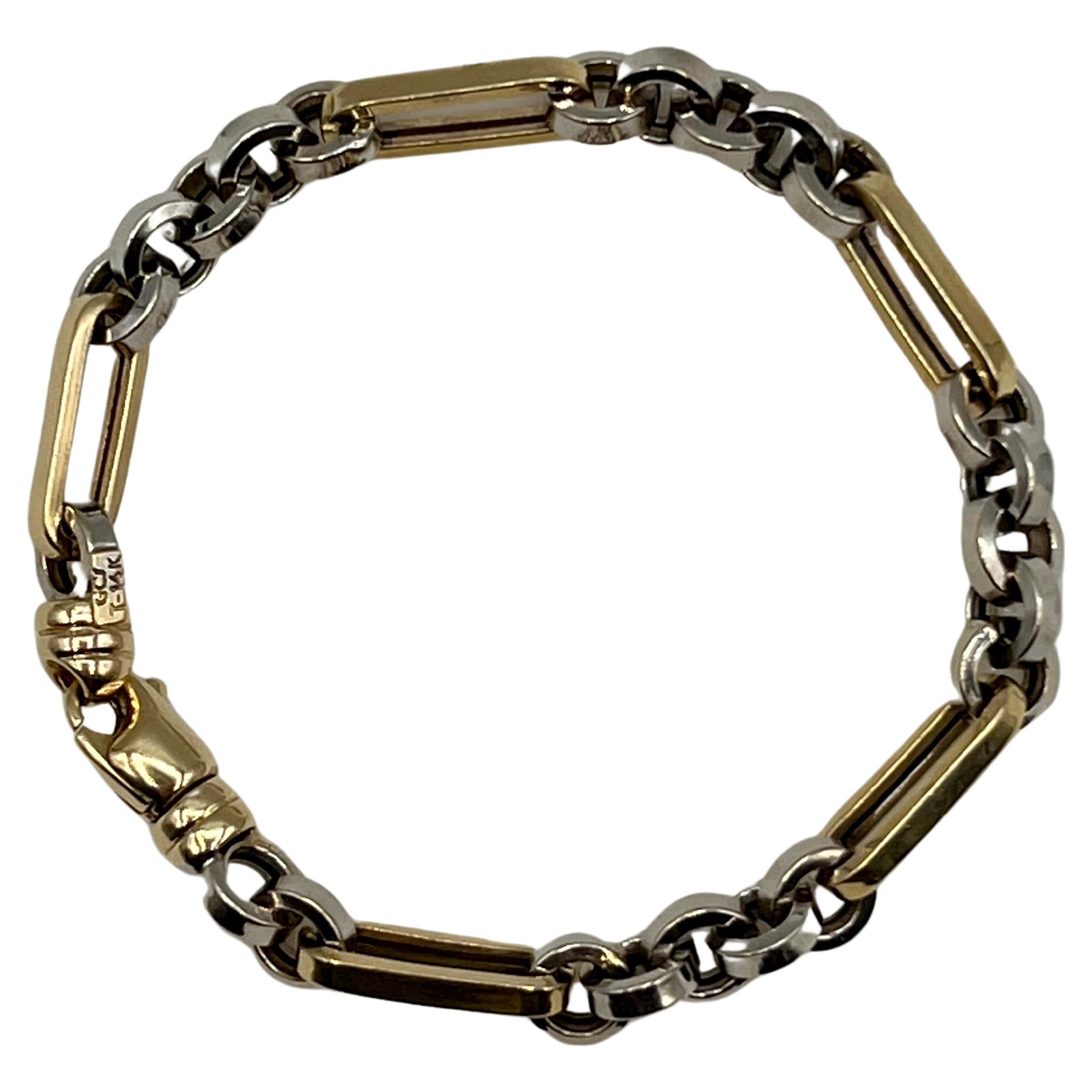 Bracelet à maillons épais en or 14 carats bicolore en vente
