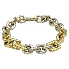 Zweifarbiges Gliederarmband aus 14 Karat Gold, abwechselnd Kreis und quadratische Chunky Kette, Chunky Kette