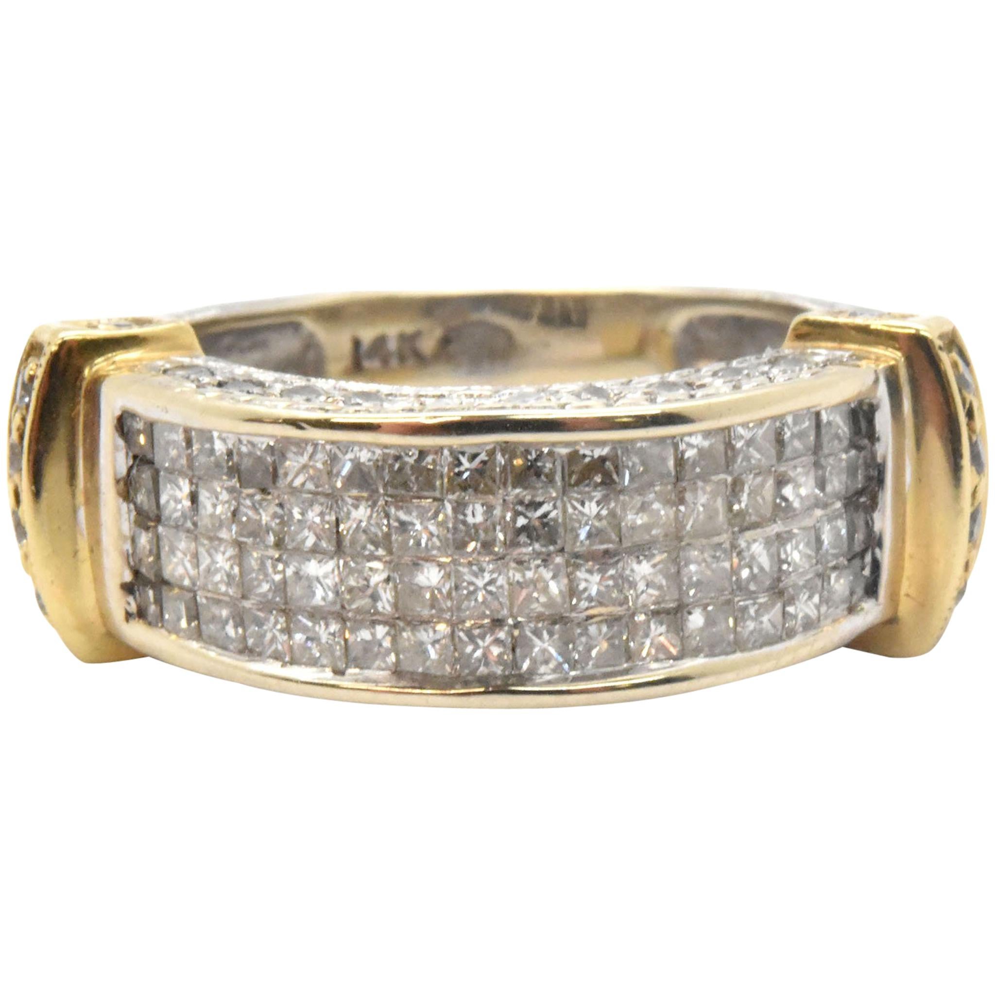Two-Tone 14 Karat Gold and Invisible Set of Diamond Band Ring 1.28 Carat
