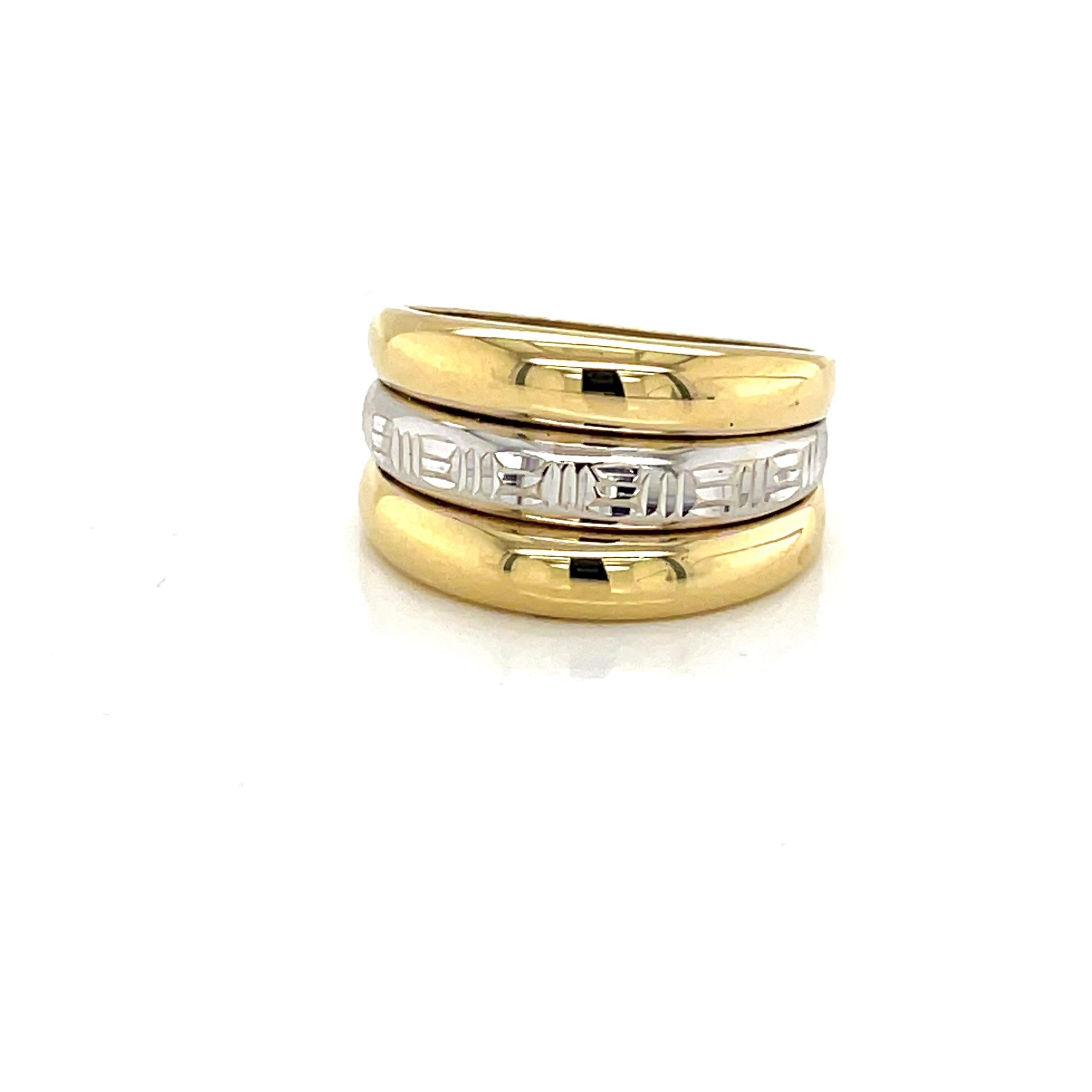 Bandring aus 14 Karat Gold mit griechischem Schlüssel-Detail, zweifarbig Damen im Angebot