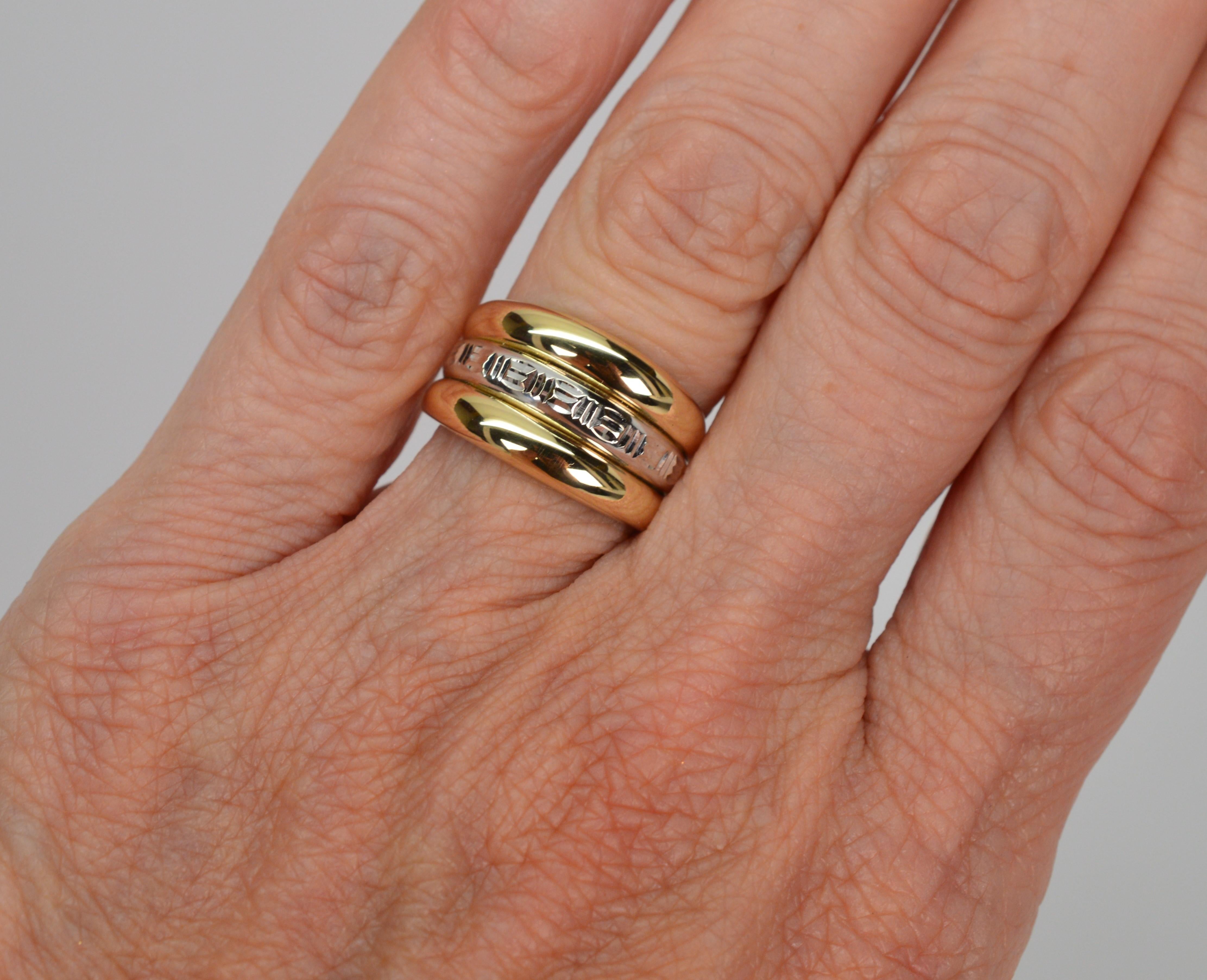 Bandring aus 14 Karat Gold mit griechischem Schlüssel-Detail, zweifarbig 2