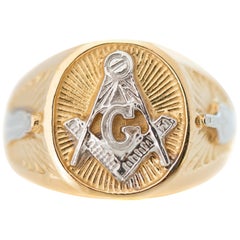 Vintage Two-Tone 14 Karat Gold Masonic Ring