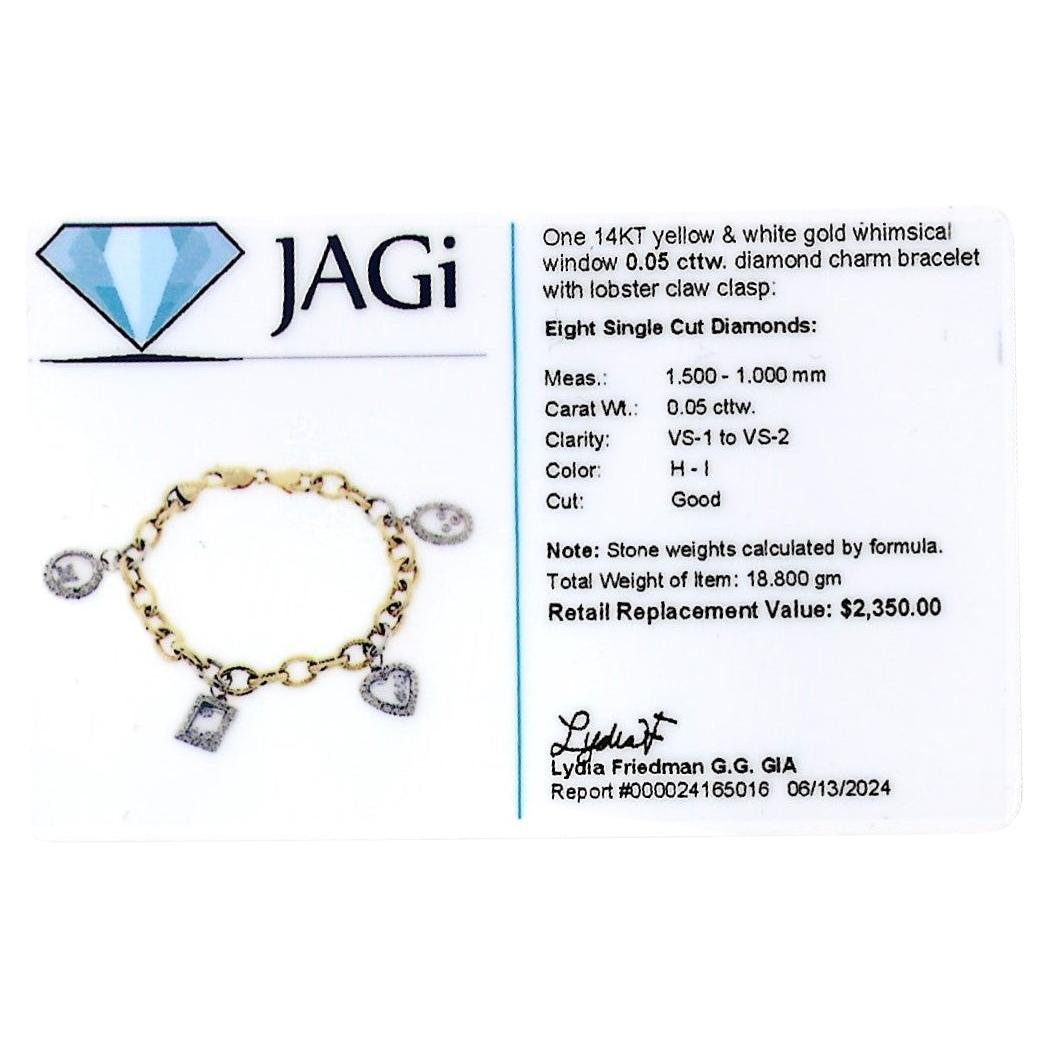 Two-Tone 14 Karat Gold Oval Link Multi-Charm Bracelet with Floating Diamonds 3