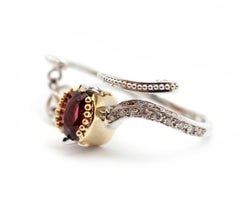 Two-Tone 14 Karat Gold Rubellite and Diamond Fleur de Lis Two-Finger Double Ring