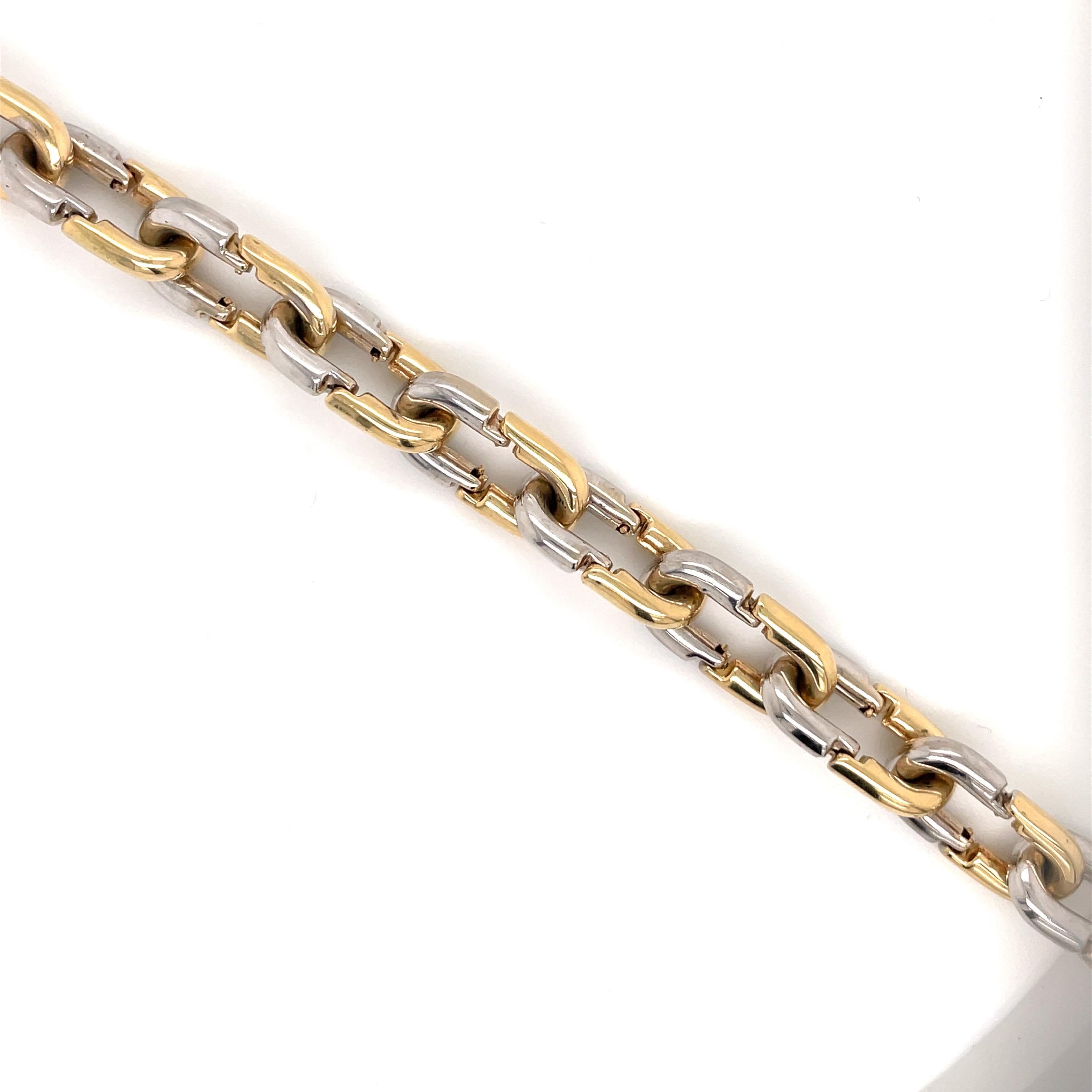 Two-Tone 14 Karat Yellow & White Gold Link Bracelet 27.4 Grams Made in Italy For Sale 1