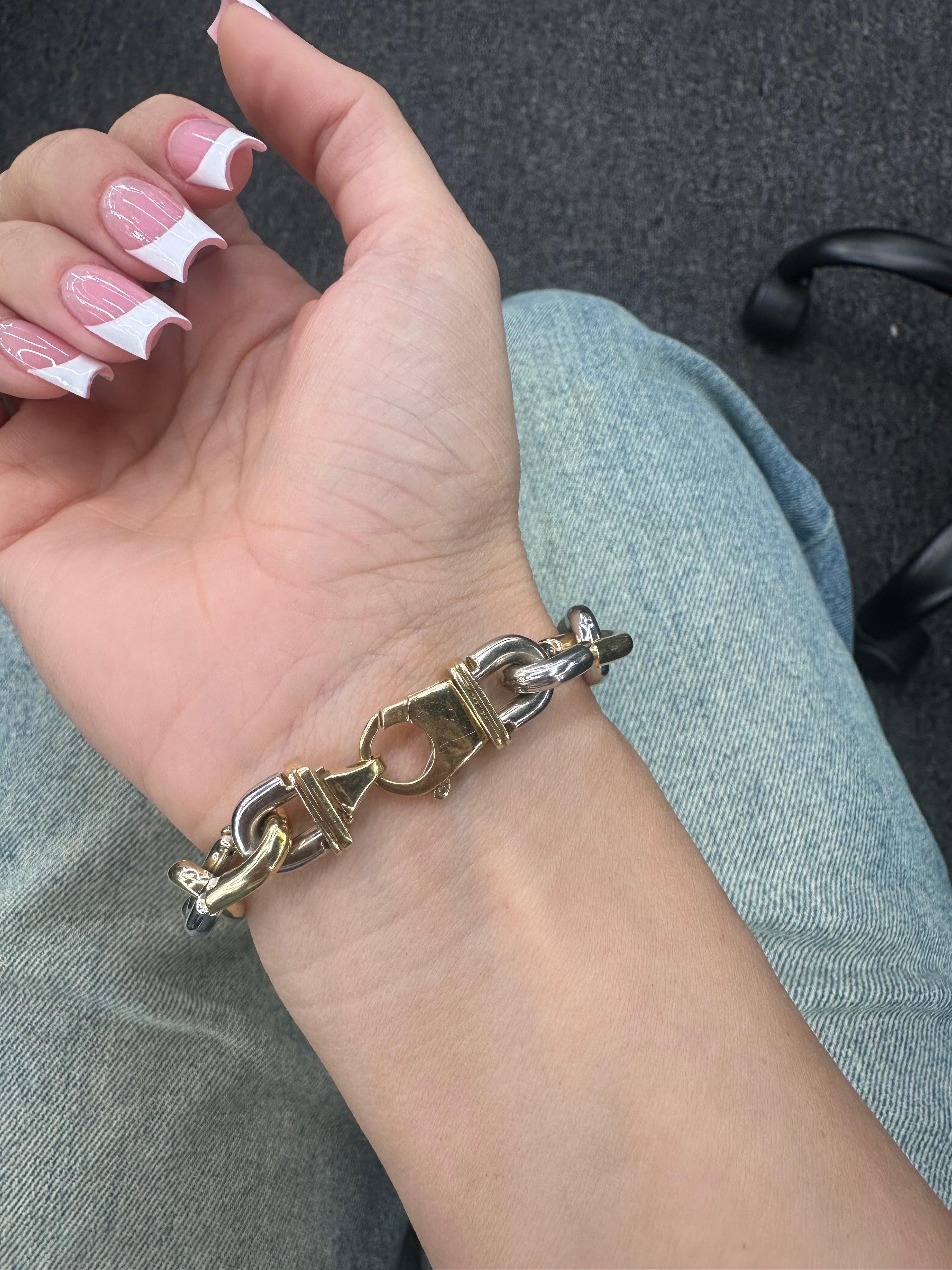 Two-Tone 14 Karat Yellow & White Gold Link Bracelet 27.4 Grams Made in Italy 5