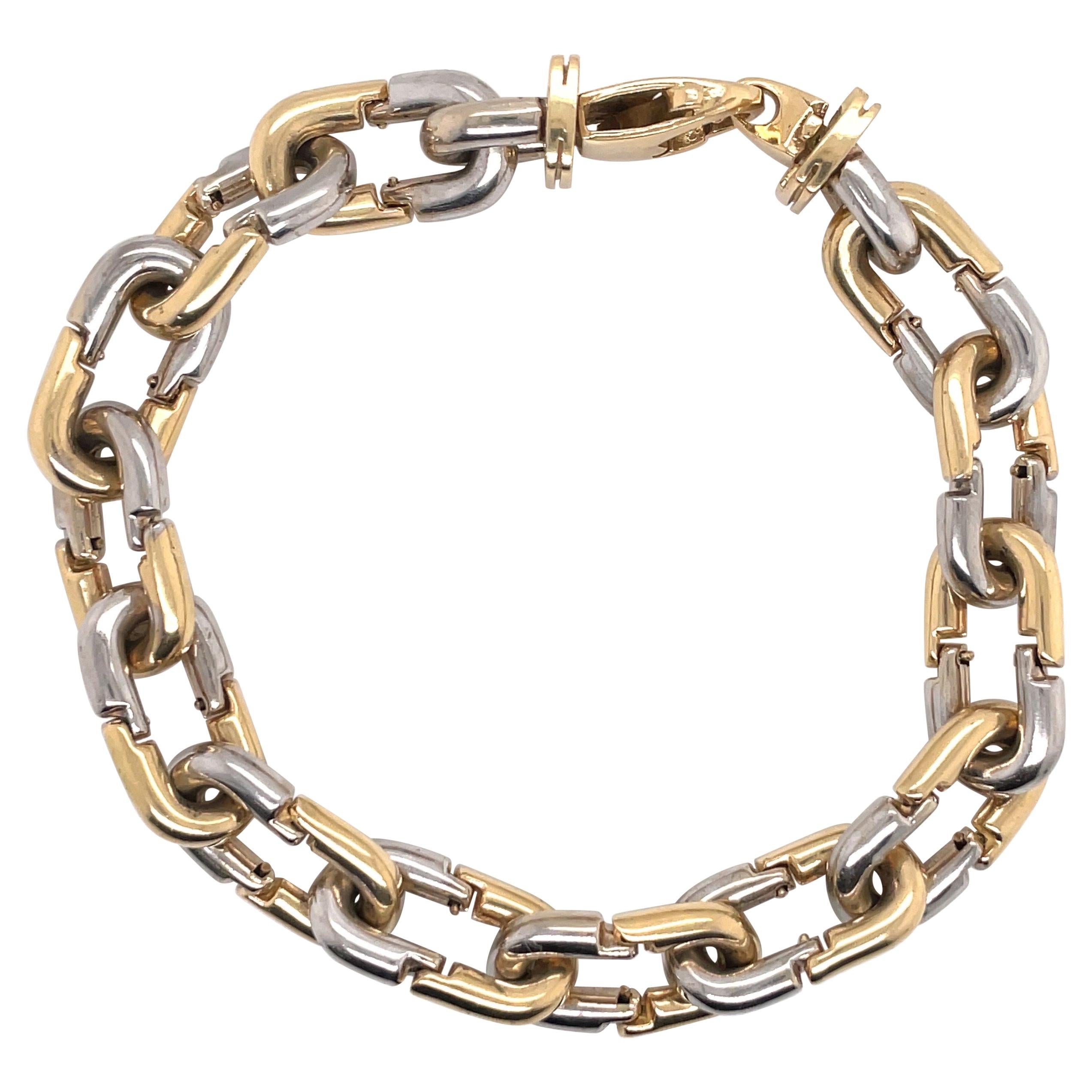 Two-Tone 14 Karat Yellow & White Gold Link Bracelet 27.4 Grams Made in Italy For Sale