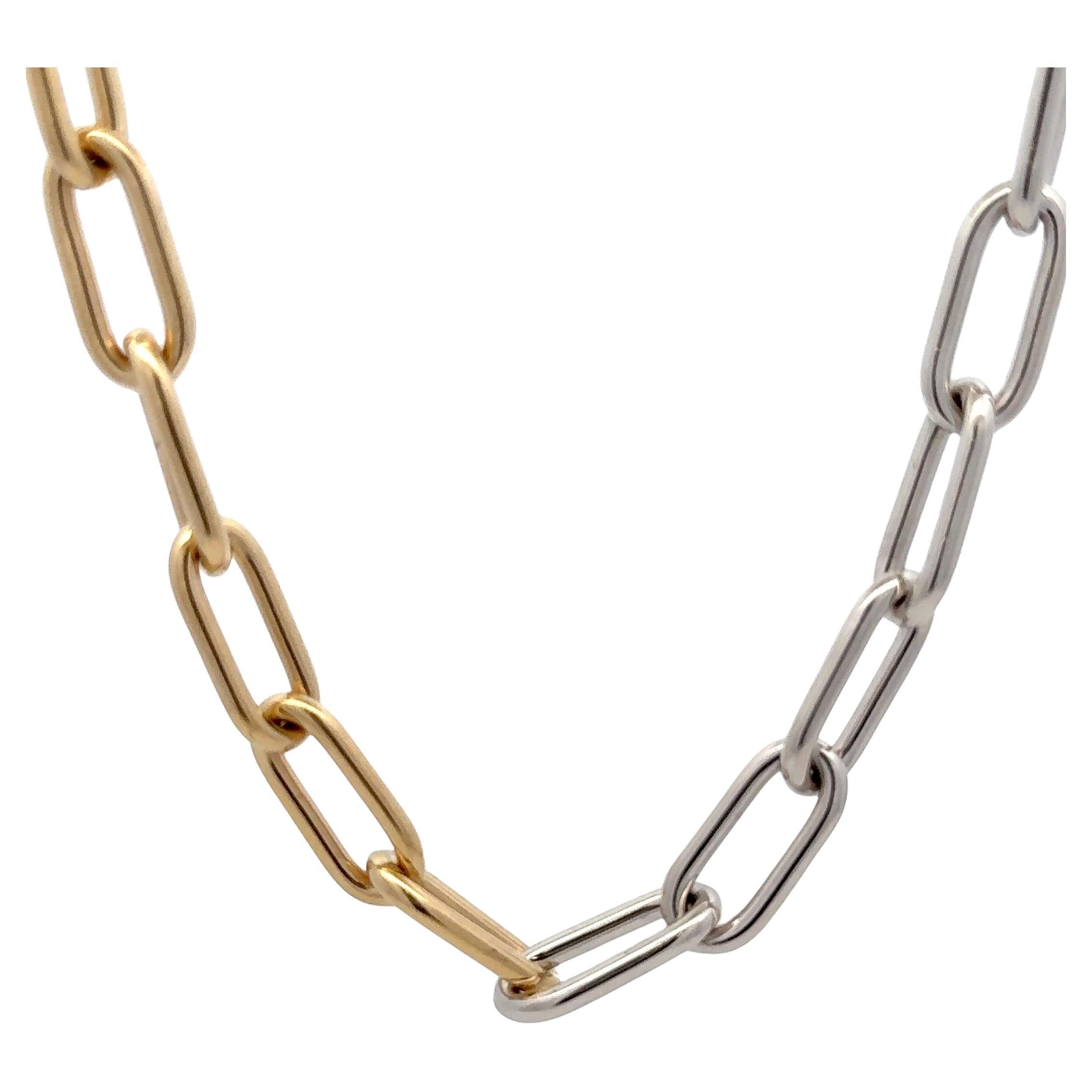 Contemporain Collier en or jaune et blanc 14 KT avec chaîne à maillons en forme de trombone 17.1 Grammes 16