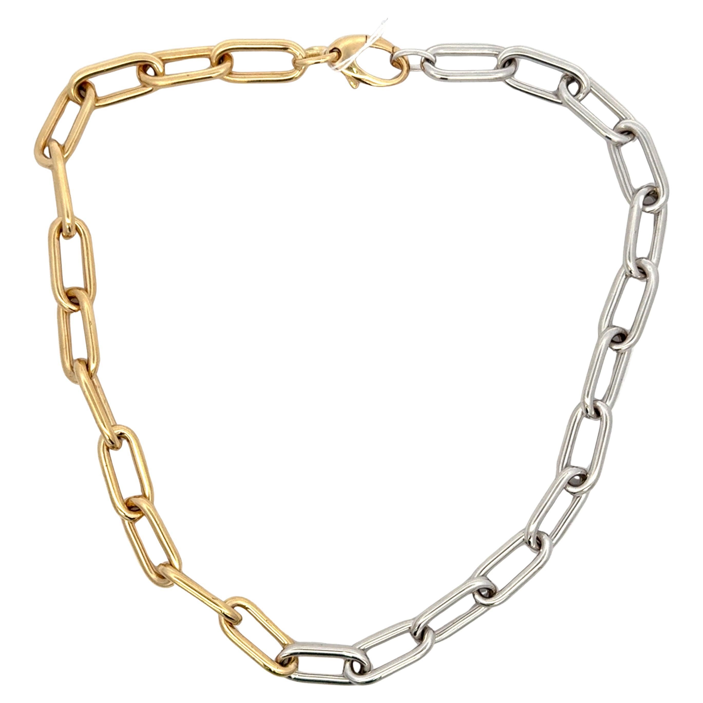 Zwei Ton 14 KT Gelb & Weiß Gold Büroklammer Link Kette Halskette 17,1 Gramm 16"
