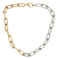 Two Tone 14 KT Yellow & White Gold Paperclip Link Chain Necklace 17.1 Grams 16"