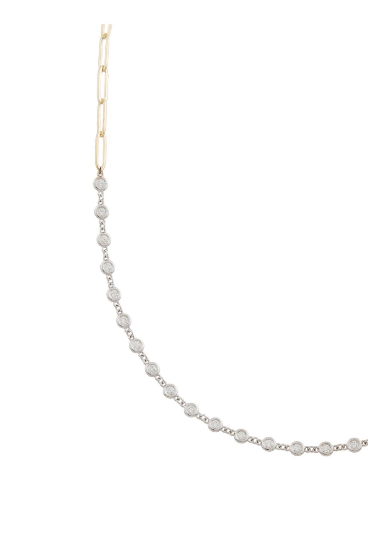 Contemporaneo Collana girocollo con stazione di diamanti bicolore 14K in vendita