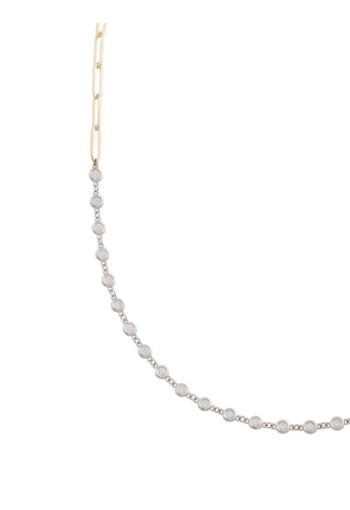 Contemporain Collier ras du cou station en diamants 14 carats bicolores en vente