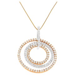 Two-Tone 14K Gold 1.0 Carat Round Cut Diamond Circle Loop Pendant Necklace