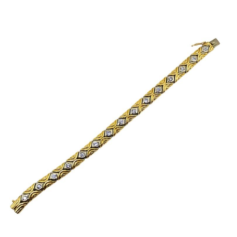 Bracelet à maillons en or 14k à deux tons et diamants Bijoux Vintage Bon état - En vente à Beverly Hills, CA