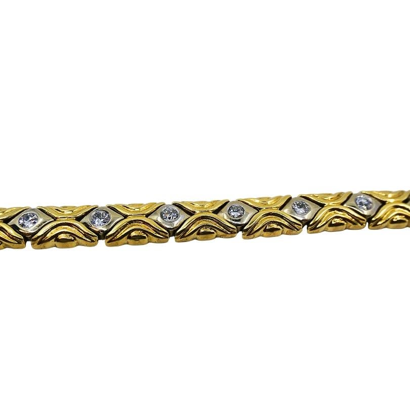 Bracelet à maillons en or 14k à deux tons et diamants Bijoux Vintage en vente 1