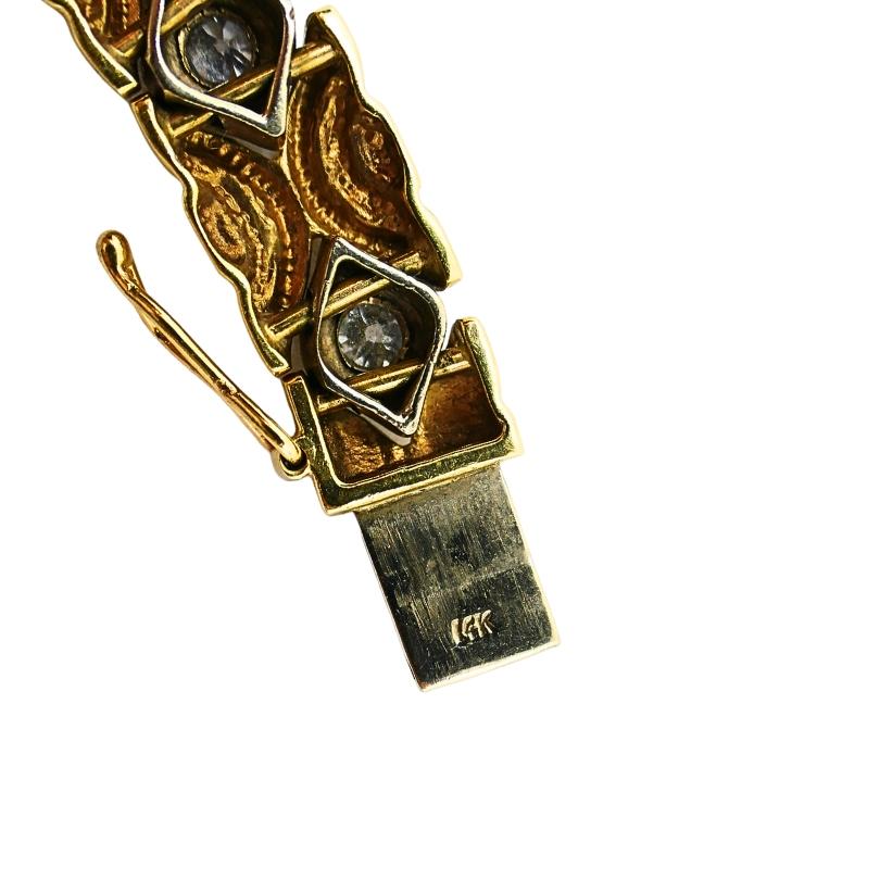Bracelet à maillons en or 14k à deux tons et diamants Bijoux Vintage en vente 2