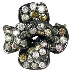 Two-Tone 14K Gold Flower Cocktail Ring with 3.20ct Natural Diamonds