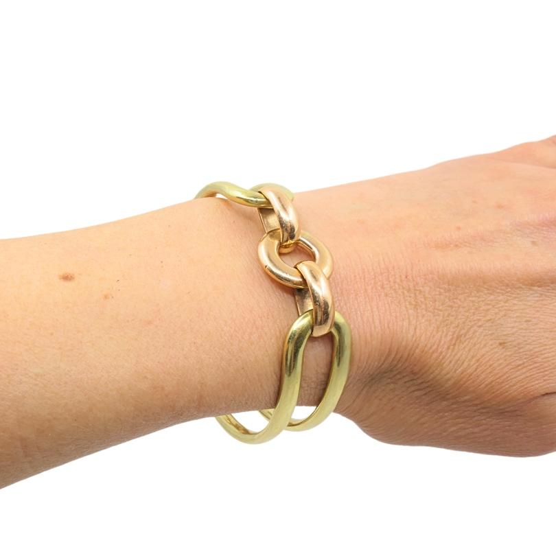 Bracelet à larges maillons en or 14k bicolore Bon état - En vente à Beverly Hills, CA