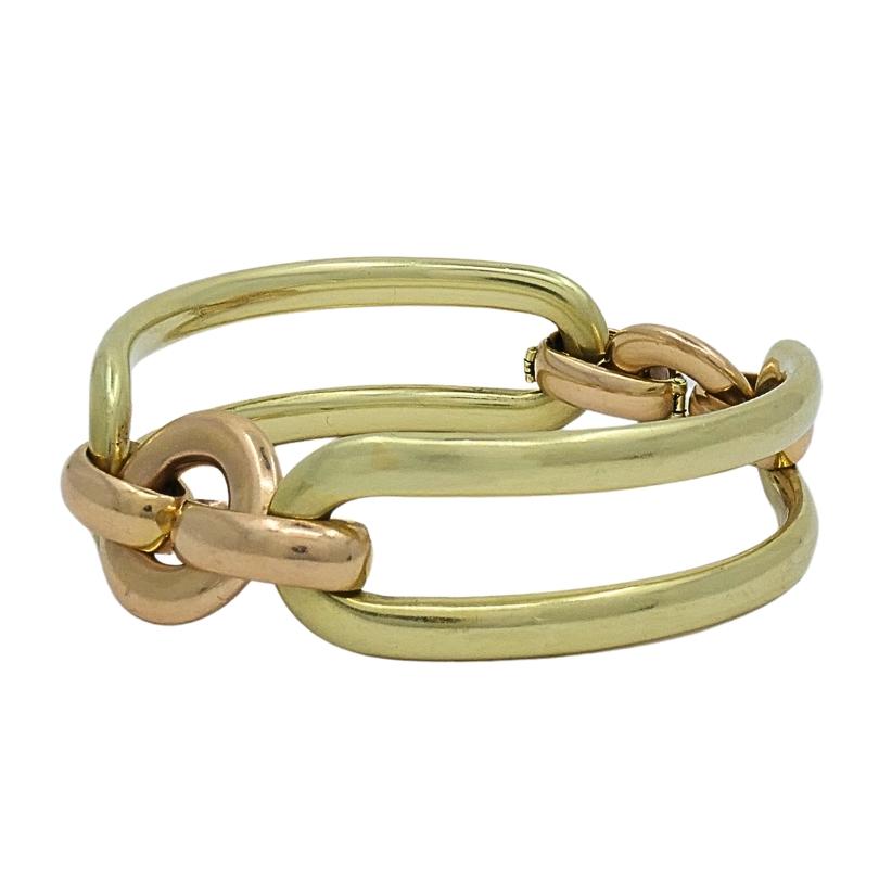 Bracelet à larges maillons en or 14k bicolore en vente 1
