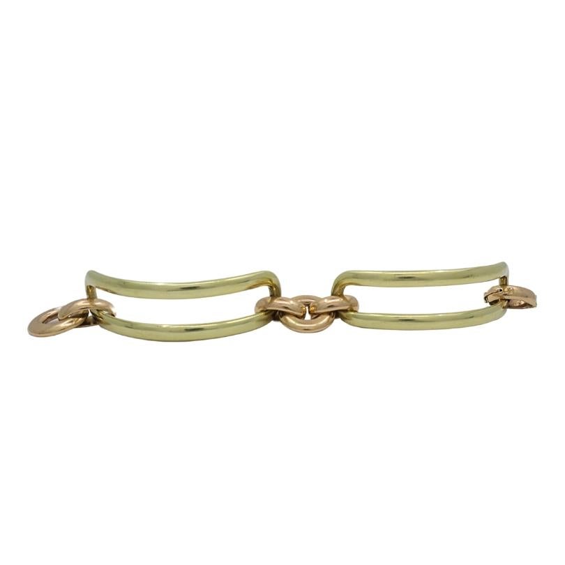 Bracelet à larges maillons en or 14k bicolore en vente 3