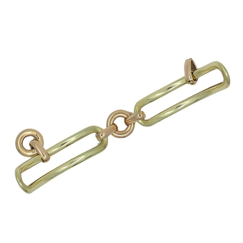 Bracelet à larges maillons en or 14k bicolore en vente 4