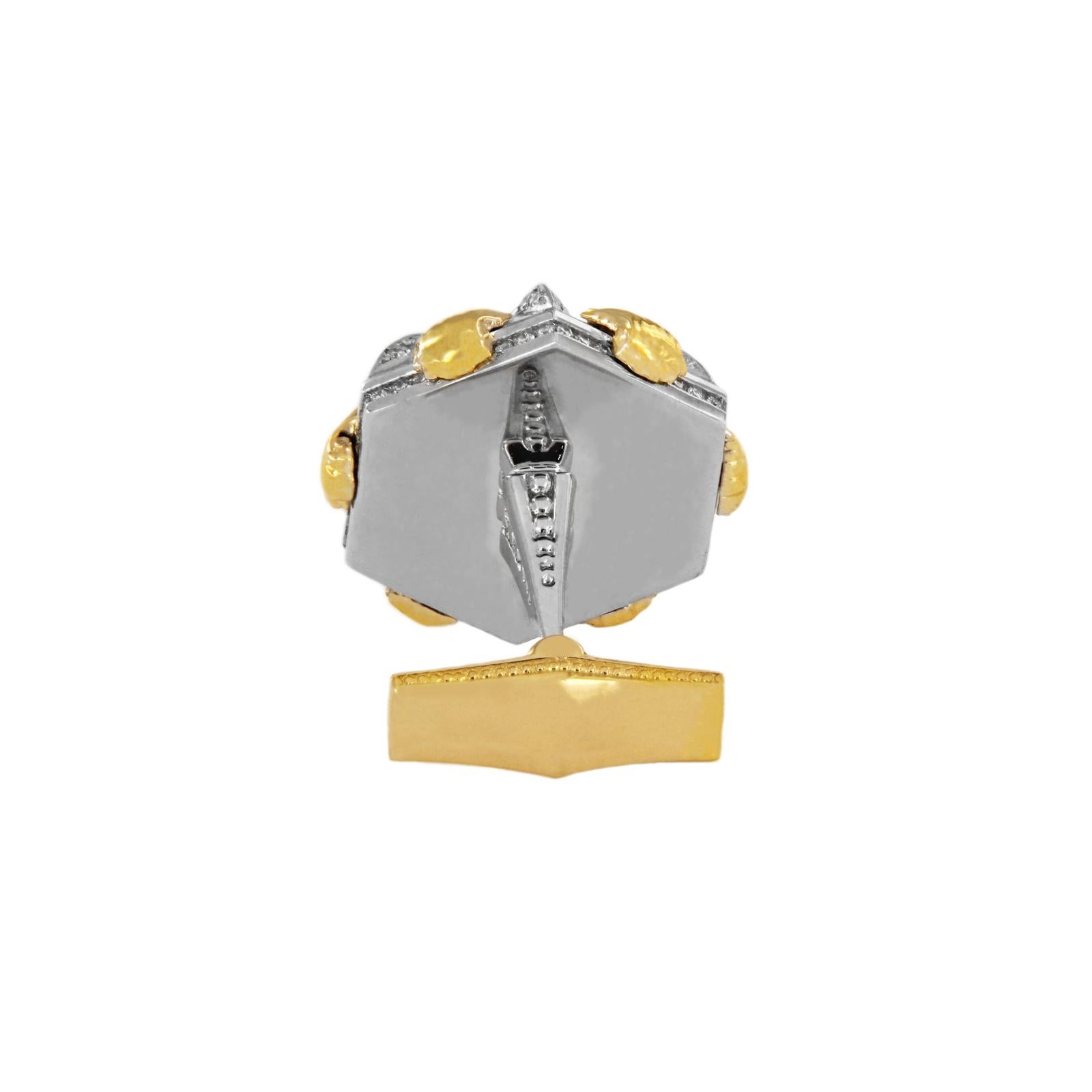 Zweifarbige 14k Gold Herren Manschettenknöpfe mit Diamanten im Zustand „Hervorragend“ im Angebot in New York, NY