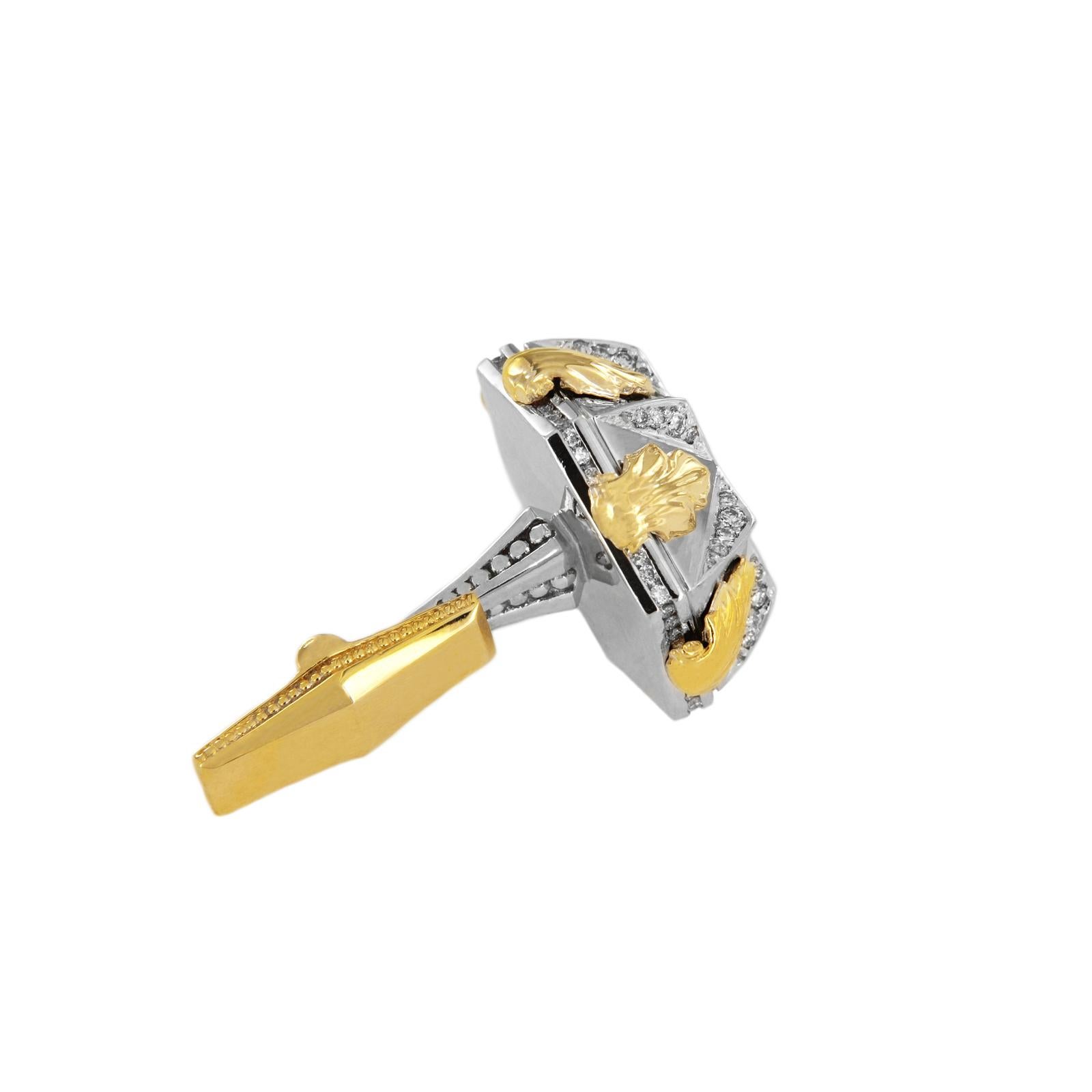 Zweifarbige 14k Gold Herren Manschettenknöpfe mit Diamanten für Damen oder Herren im Angebot