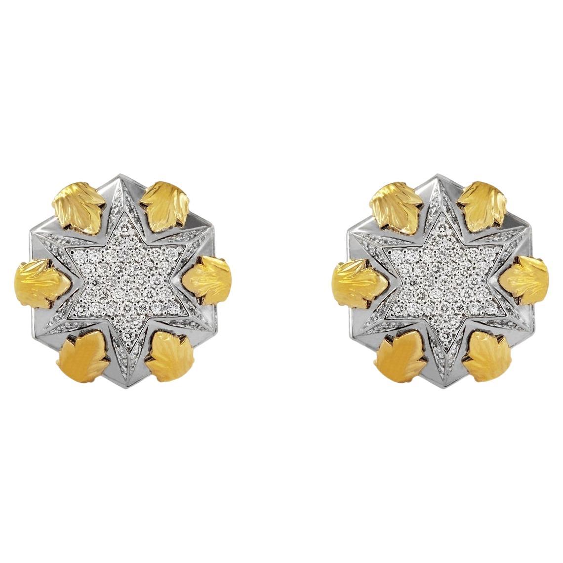 Boutons de manchette pour hommes en or 14k bicolore avec diamants