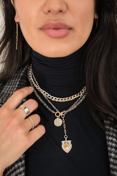 Zweifarbige 14K Gold & Sterling Silber Herz Schild Y Halskette