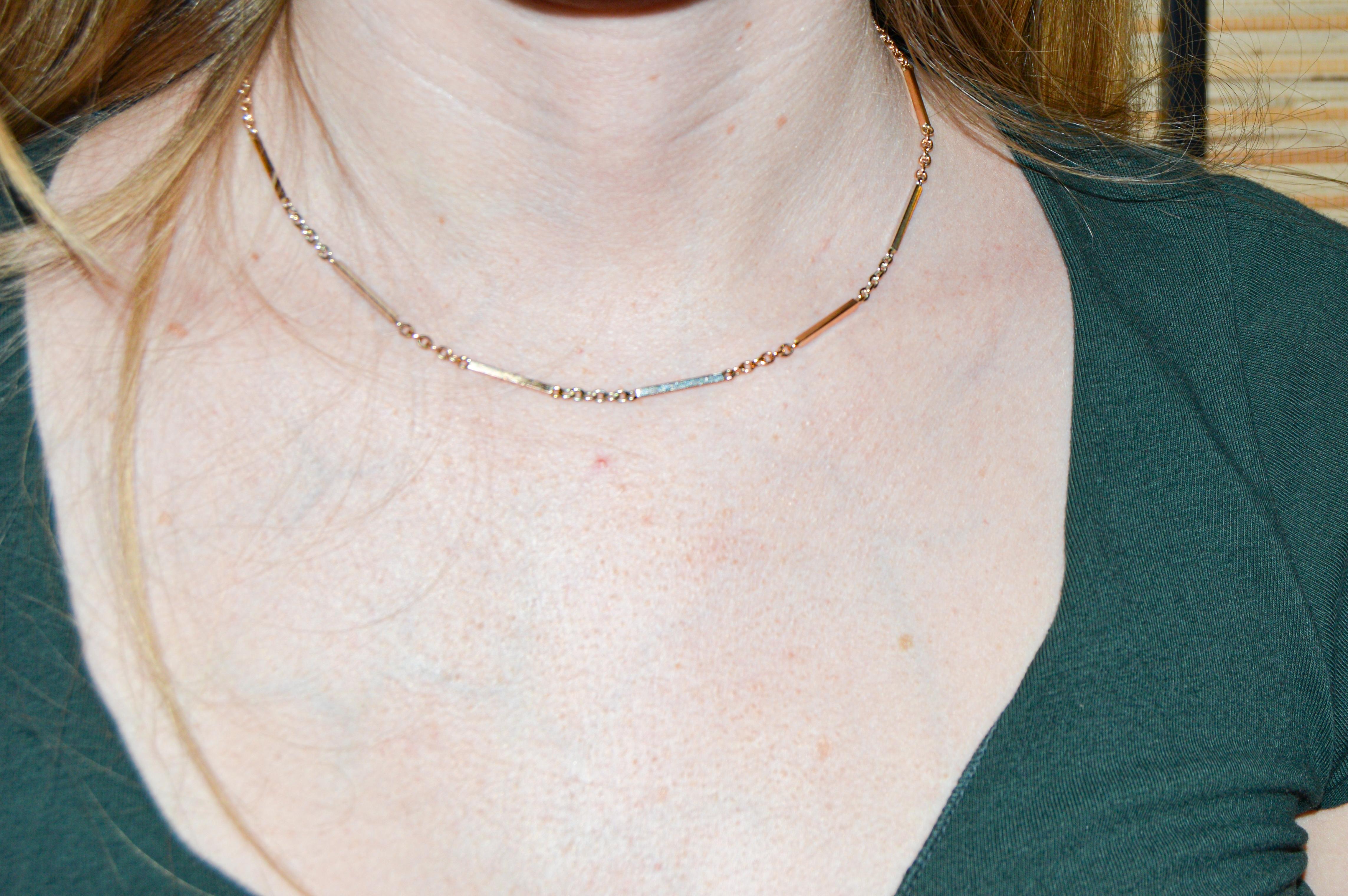 Collier, bracelet ou chaîne de montre de poche en or blanc et jaune 14 carats deux tons des années 1930 en vente 2