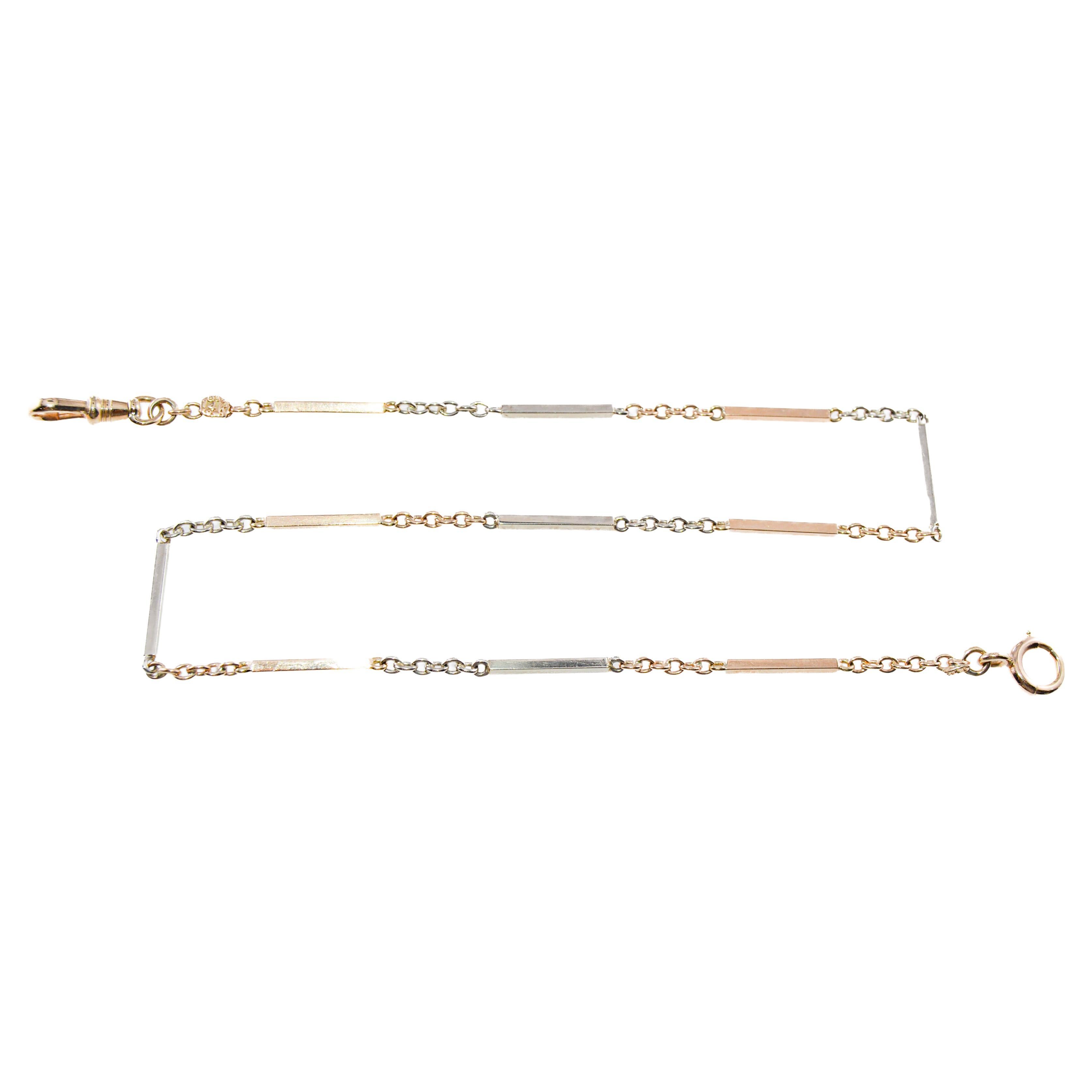 Two Tone 14Kt White & Yellow Gold Necklace, Bracelet or Pocket Watch Chain 1930s For Sale