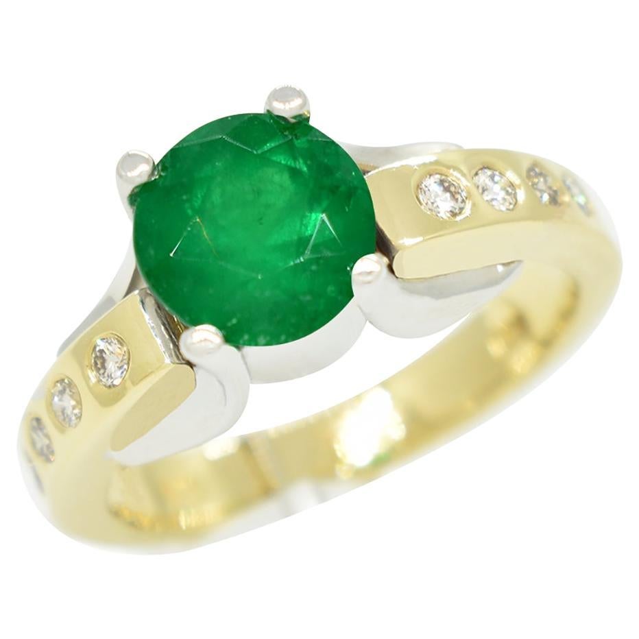 1.69 Carats Natural Colombian Emerald Ring in Two-Tones with Diamond Accents For Sale