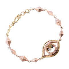 Two Tone 18 Karat 14 Karat Handblown Glass Pave Small Monocle Link Bracelet