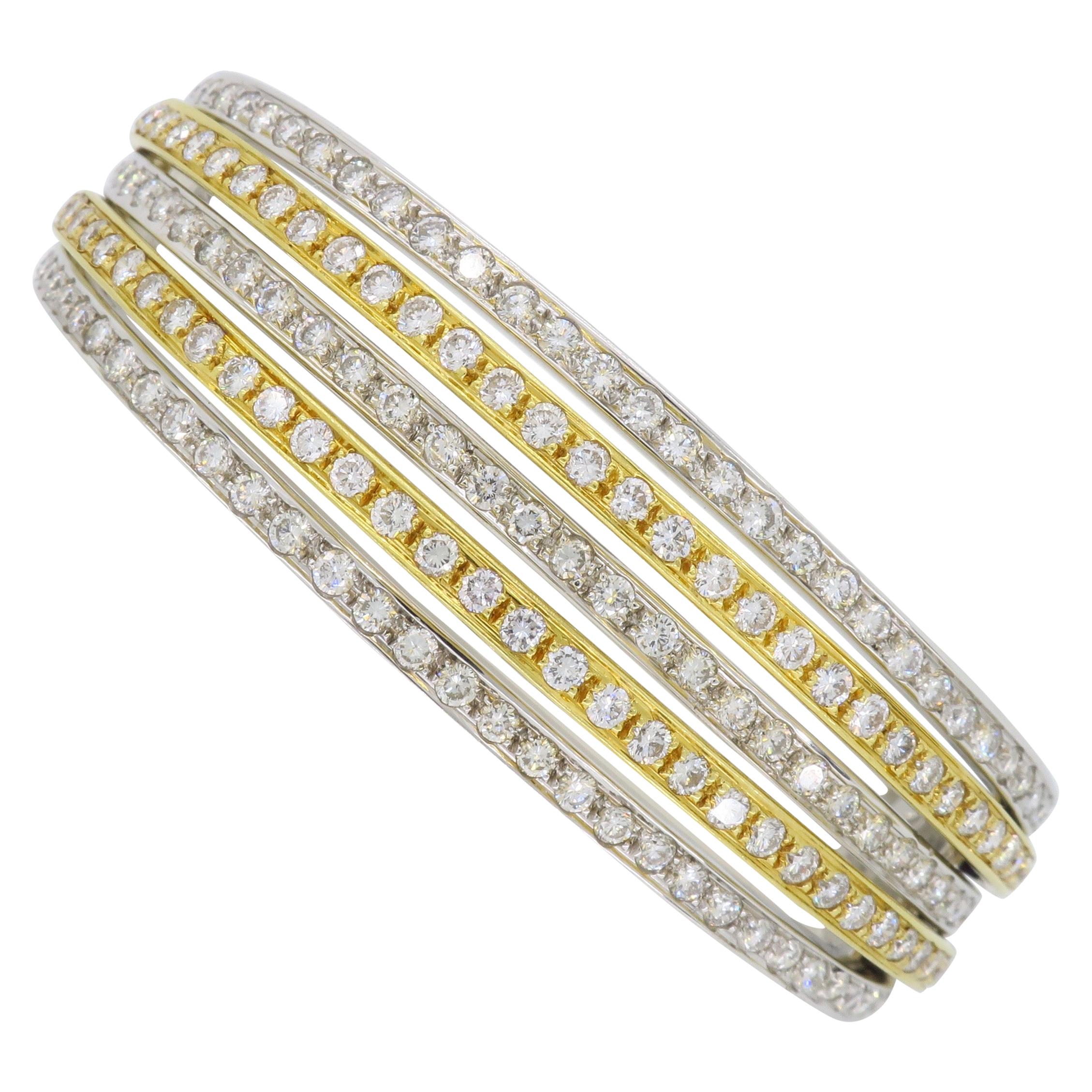 Two-Tone 18 Karat Gold 6 Carat Diamond Bangle Bracelet