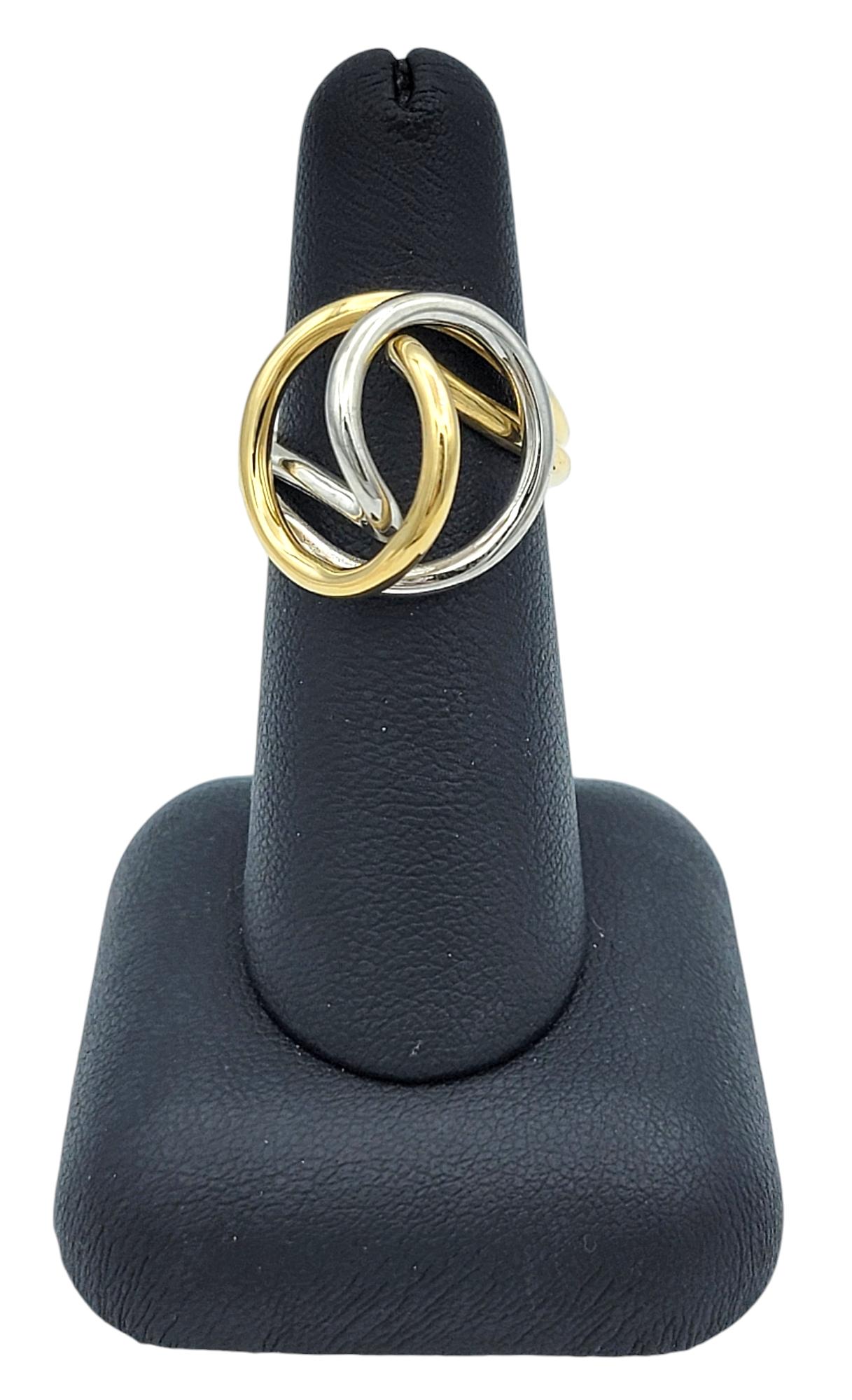 Two-Tone 18 Karat Gold Circular Open Infinite Twist Design Cocktail Ring For Sale 5