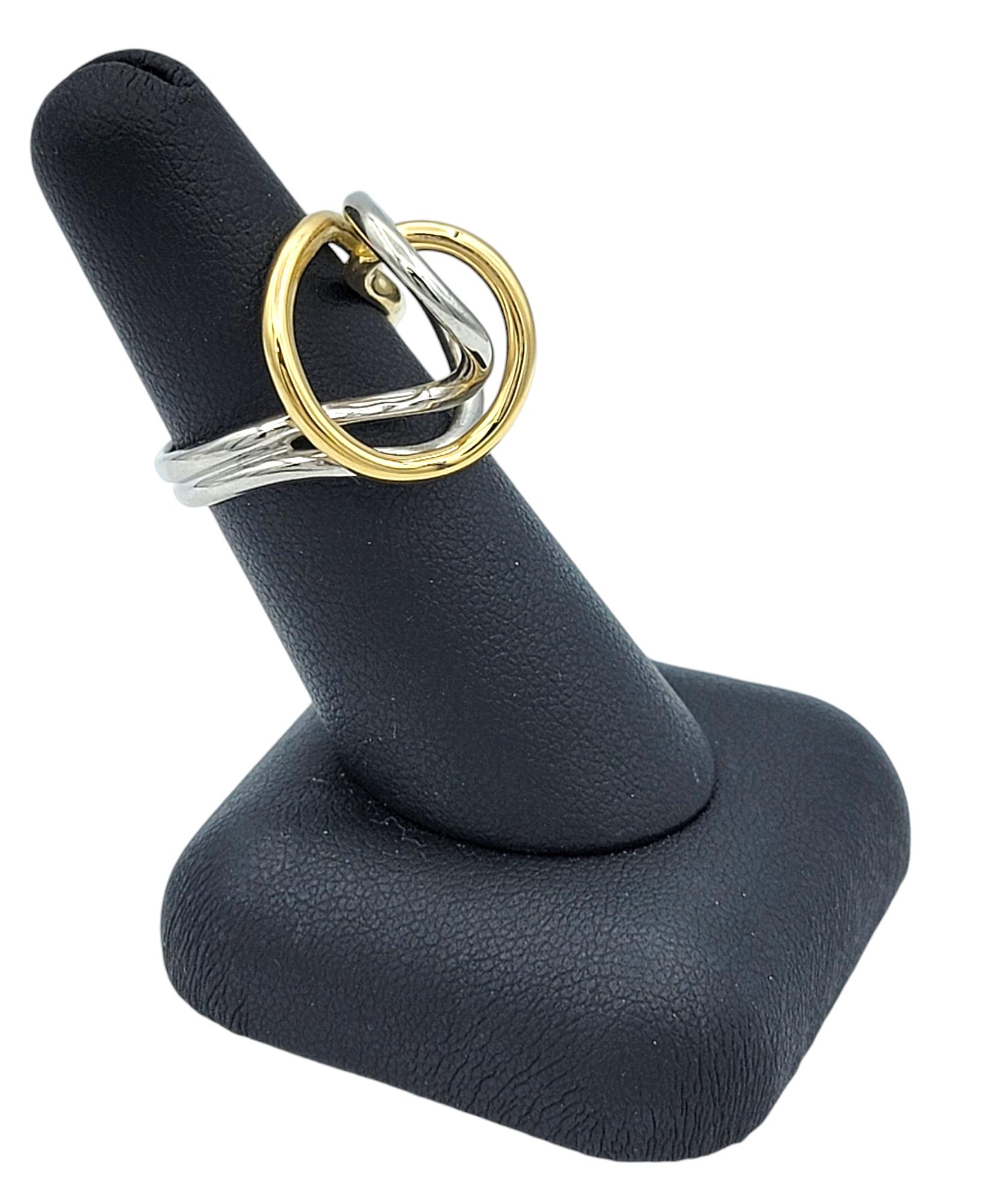 Two-Tone 18 Karat Gold Circular Open Infinite Twist Design Cocktail Ring For Sale 6