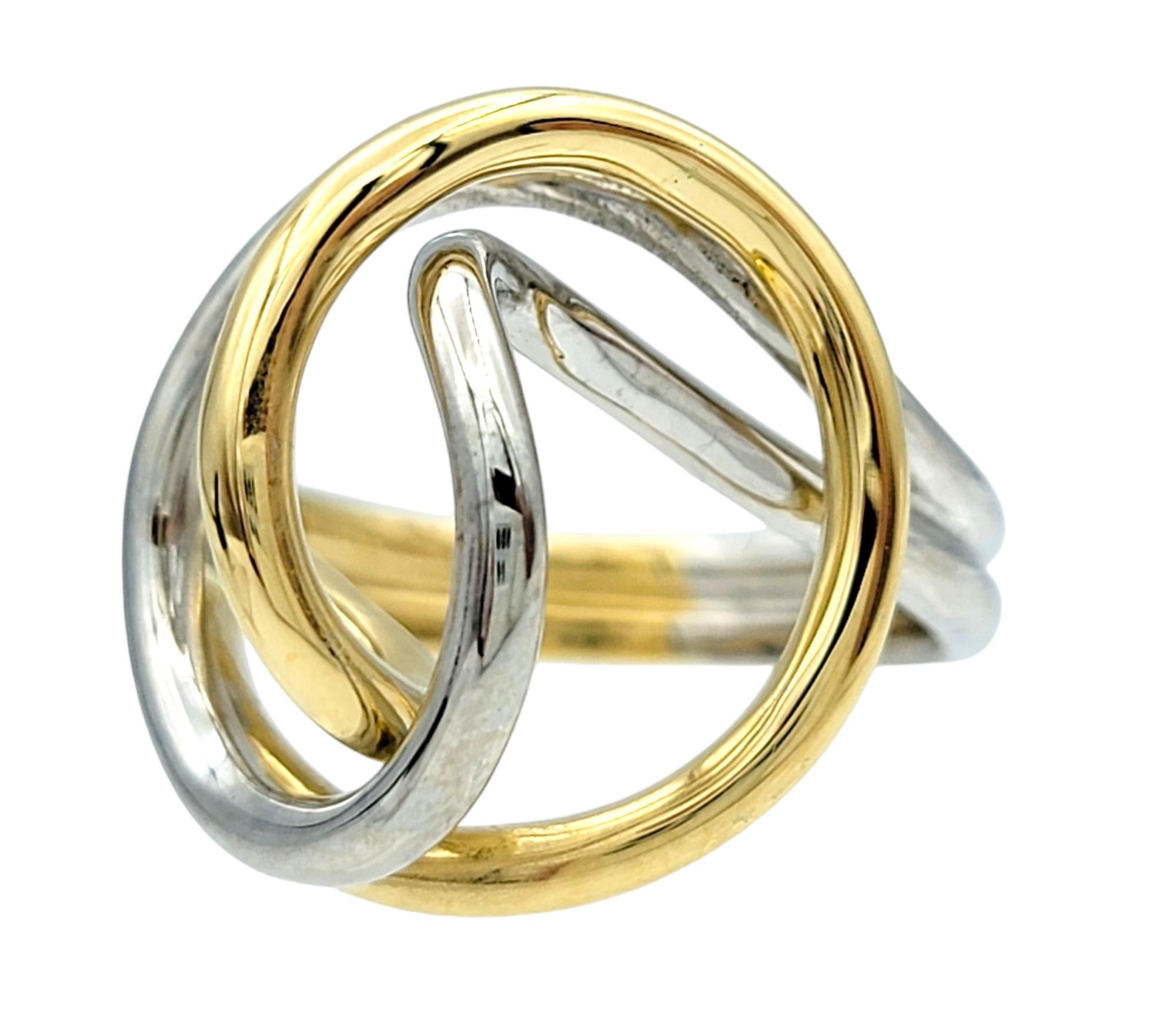 Two-Tone 18 Karat Gold Circular Open Infinite Twist Design Cocktail Ring In Good Condition For Sale In Scottsdale, AZ