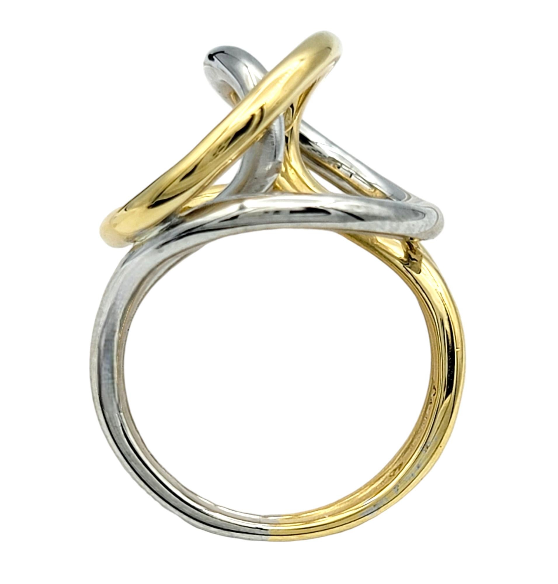Women's Two-Tone 18 Karat Gold Circular Open Infinite Twist Design Cocktail Ring For Sale
