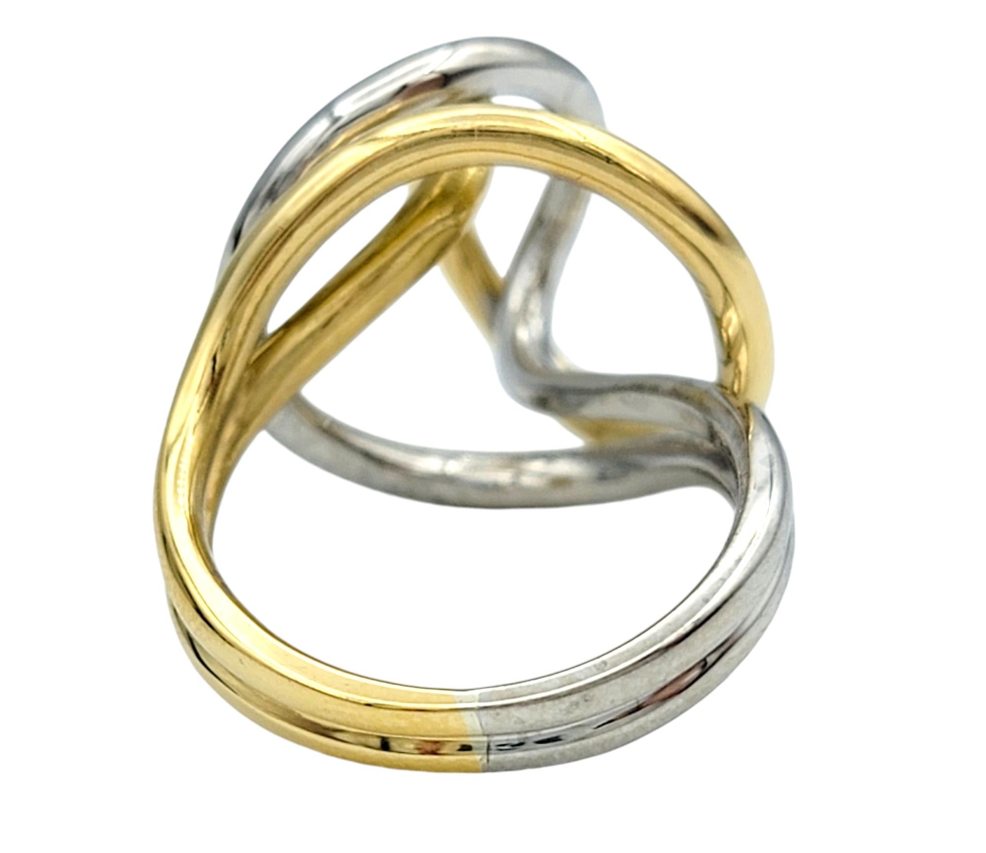Two-Tone 18 Karat Gold Circular Open Infinite Twist Design Cocktail Ring For Sale 1