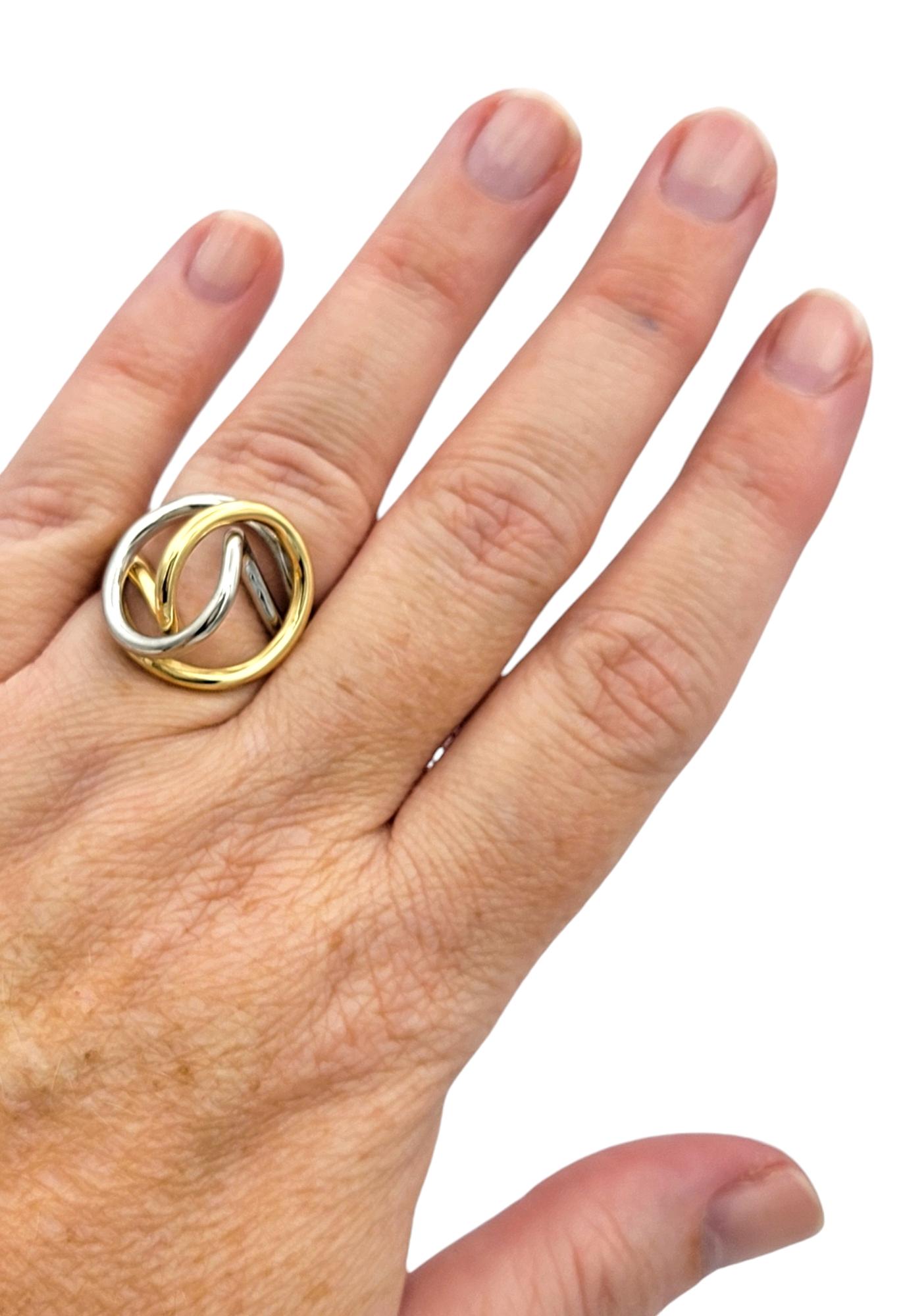 Two-Tone 18 Karat Gold Circular Open Infinite Twist Design Cocktail Ring For Sale 3