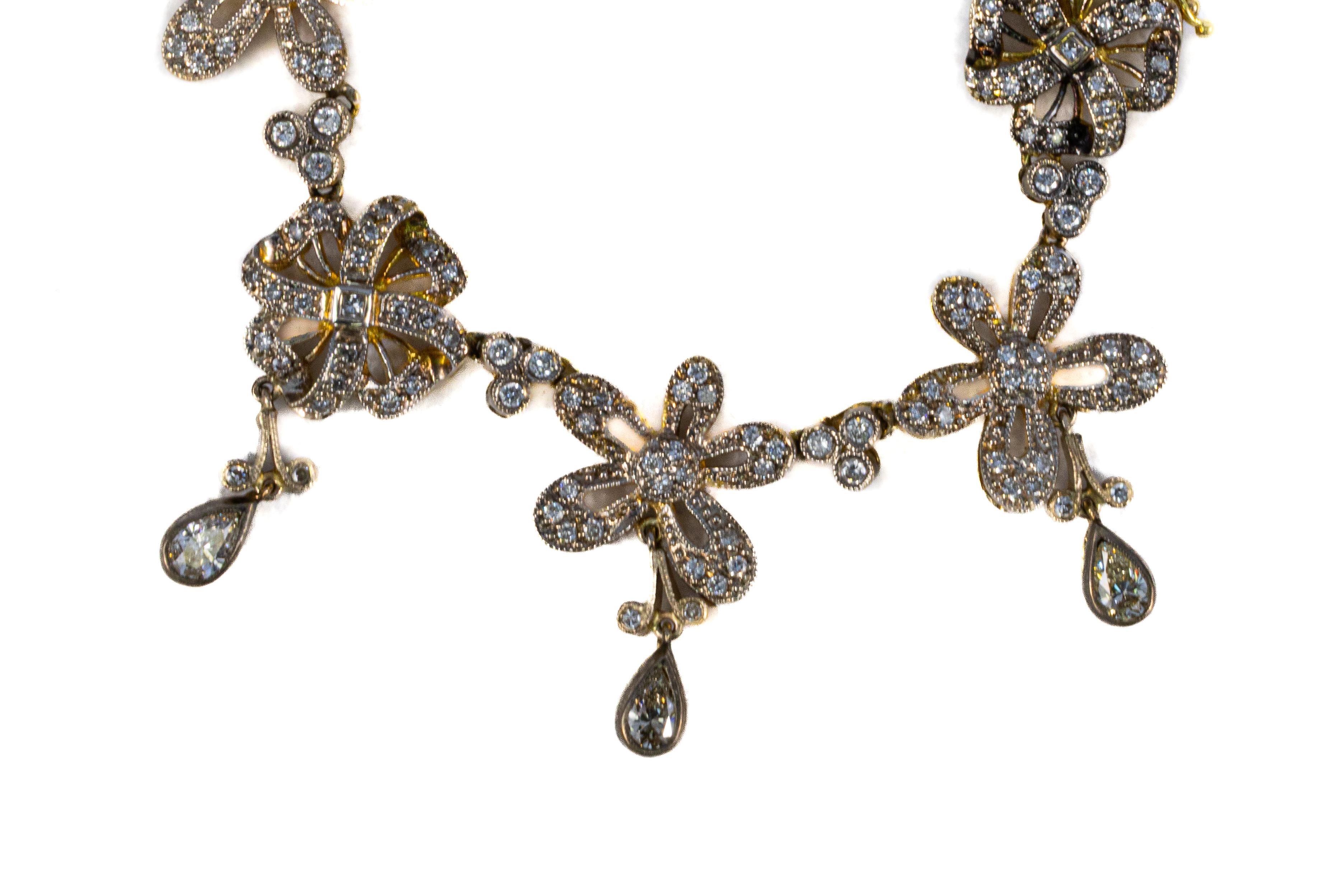 Art Deco Two-Tone 18 Karat Gold Diamond Floral Necklace For Sale