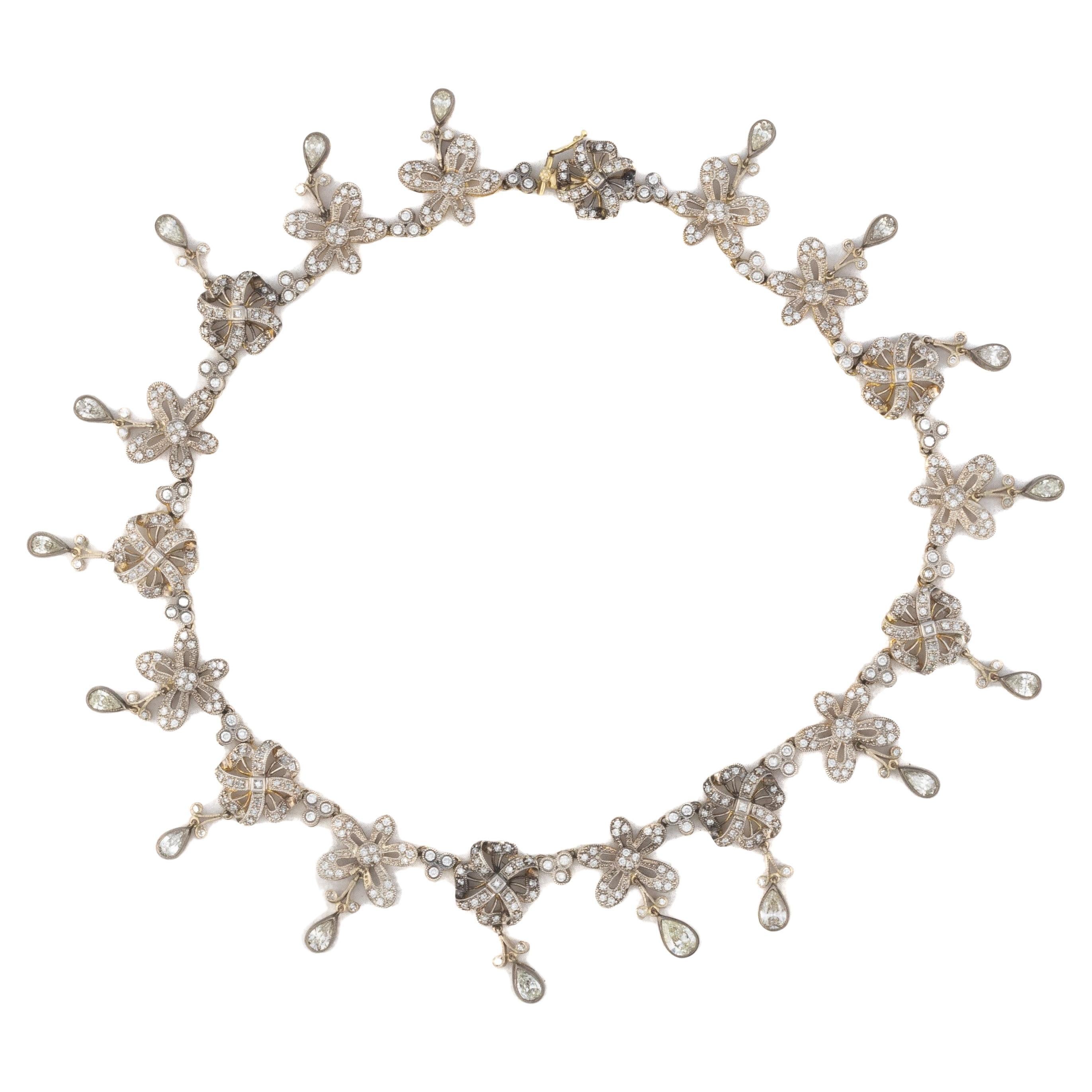 Two-Tone 18 Karat Gold Diamond Floral Necklace For Sale