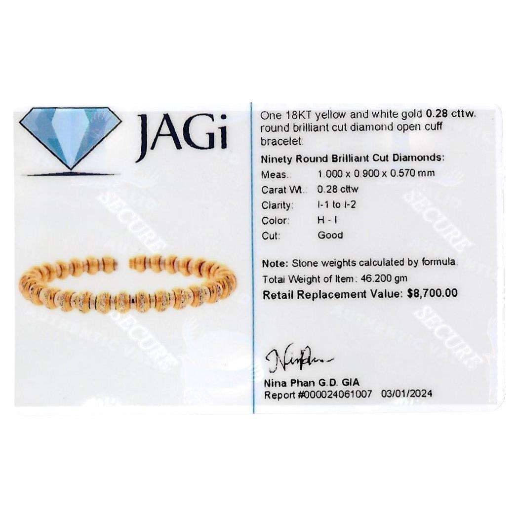Two-Tone 18 Karat Gold Flexible Ridged Cuff Bracelet with Pavé Diamonds  For Sale 3