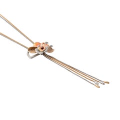 Two-Tone 18 Karat Gold Floral Diamond and Enamel Chain Pendant